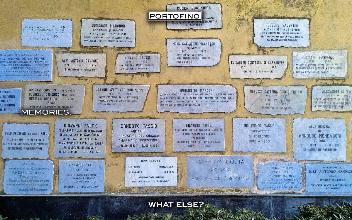 Targhe al piccolo cimitero di Portofino